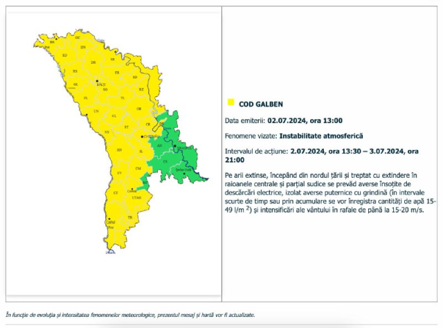 Atenție: Cod Galben de instabilitate atmosferică pentru 2-3 iulie 2024